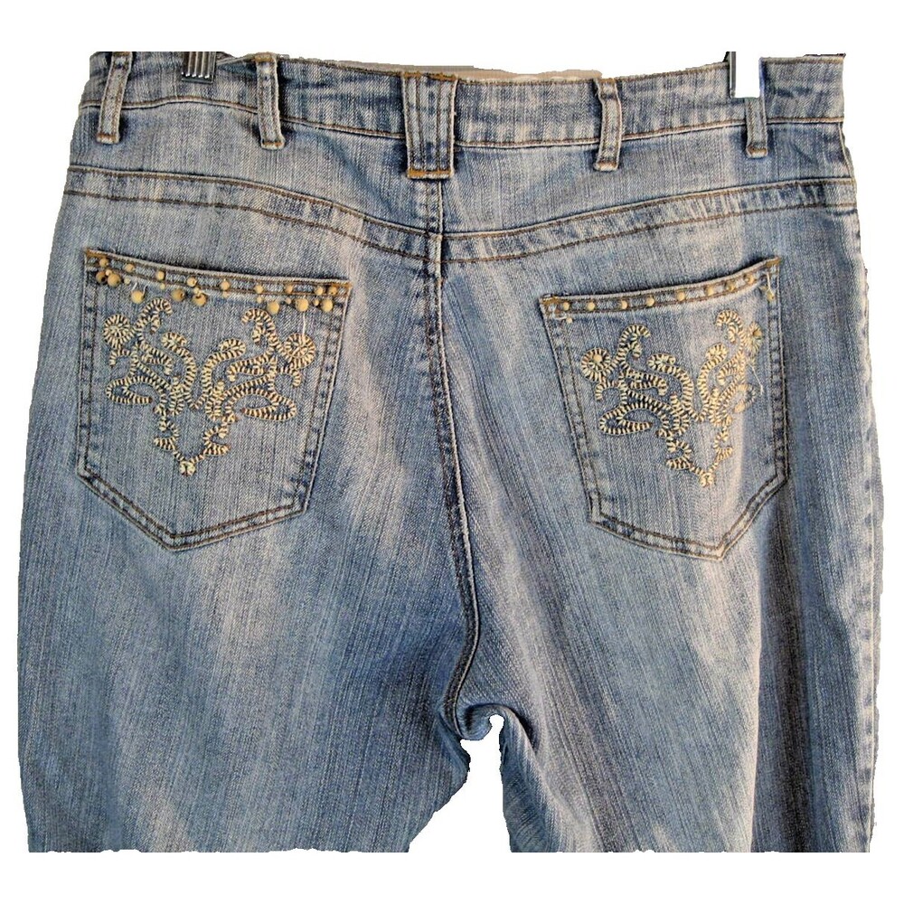 Womens Ashley Stewart Blue Cotton Stretch Beaded Jeans sz 14Wx30x12 rise